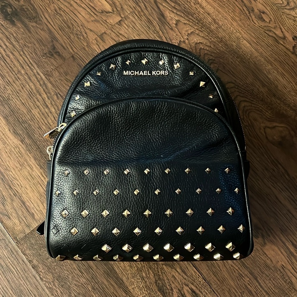 Michael Kors - Abbey Black and Gold Leather Backpack with Studded Detail